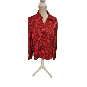 Erin Long Sleeve Button Blouse Down Womens Size L Red